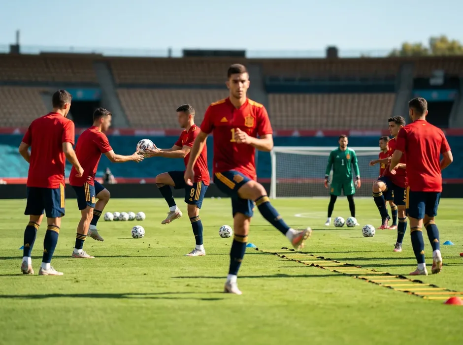 Lamine Yamal im Trikot der spanischen Nationalmannschaft beim Aufwärmen vor einem Pflichtspiel