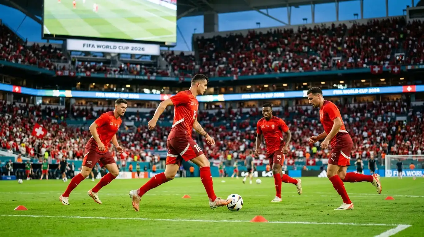 Schweizer Nationalmannschaft beim Aufwärmen vor einem K.O.-Spiel der WM 2026